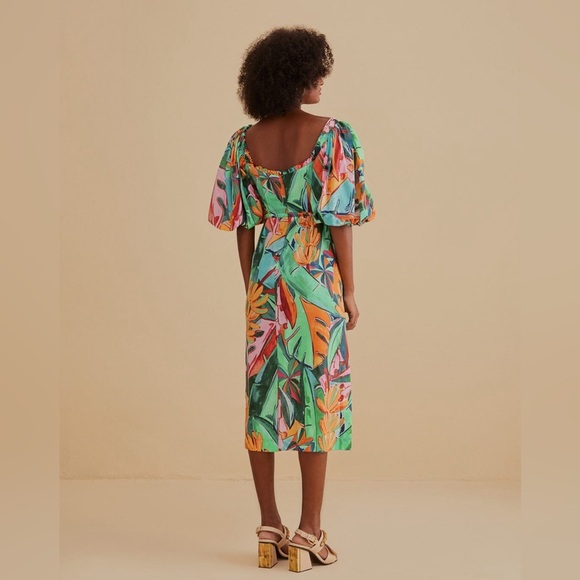 Farm Rio Multicolor Banana Foliage Puff Sleeve Midi Dress - Picture 9 of 12